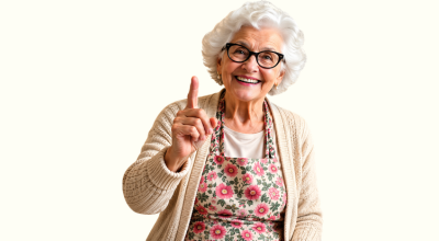 señora "Paquita" sonriente mirando al frente