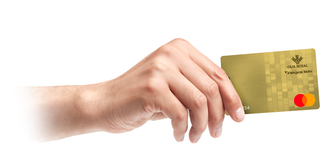 mano con tarjetas de credito y debito de Caja Rural del Sur en una cuenta para pymes